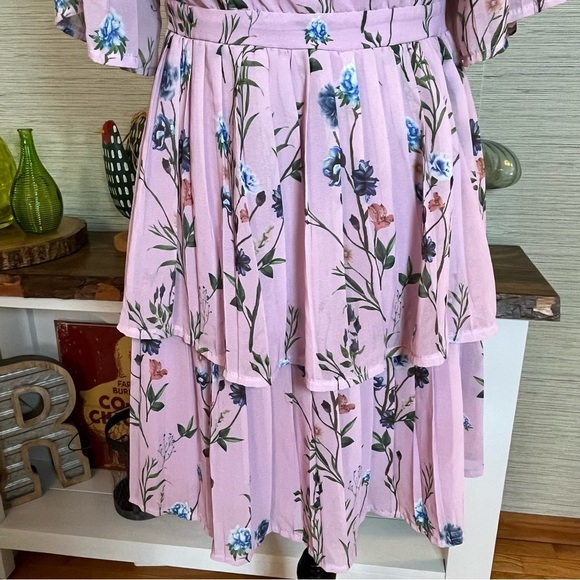 Etik@ Purple Floral Dress Mini Pleated Off-the-shoulder Woman’s Size Medium - Picture 4 of 7